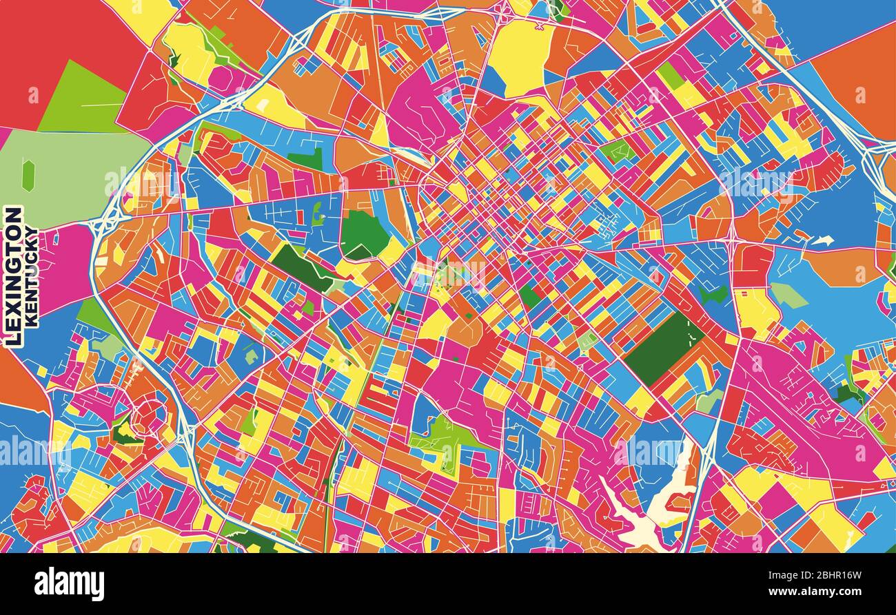 Carte vectorielle colorée de Lexington, Kentucky, États-Unis. Modèle de plan artistique pour l'impression automatique d'œuvres d'art murales au format paysage. Illustration de Vecteur