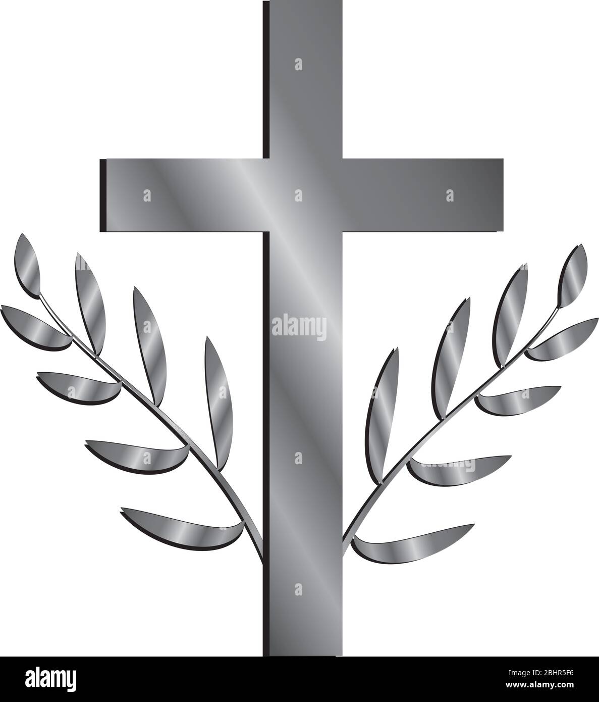 Symbole de décès. Croix chrétienne avec branches avec gradient d'argent et  ombre Photo Stock - Alamy