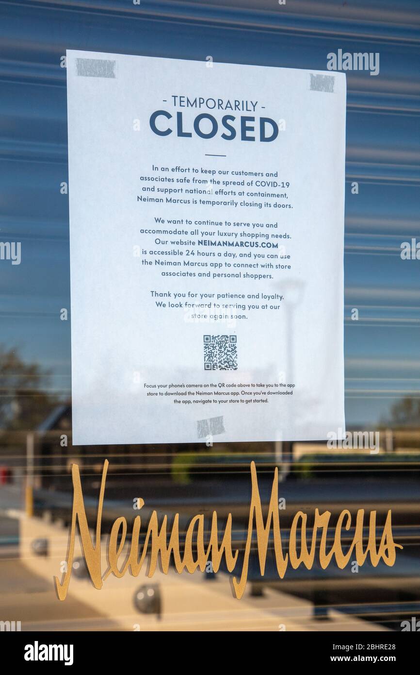 États-Unis, 26 avril 2020, Neiman Marcus envisage de déposer pour faillite après fermeture des magasins en raison d'une pandémie de virus de Corona Banque D'Images