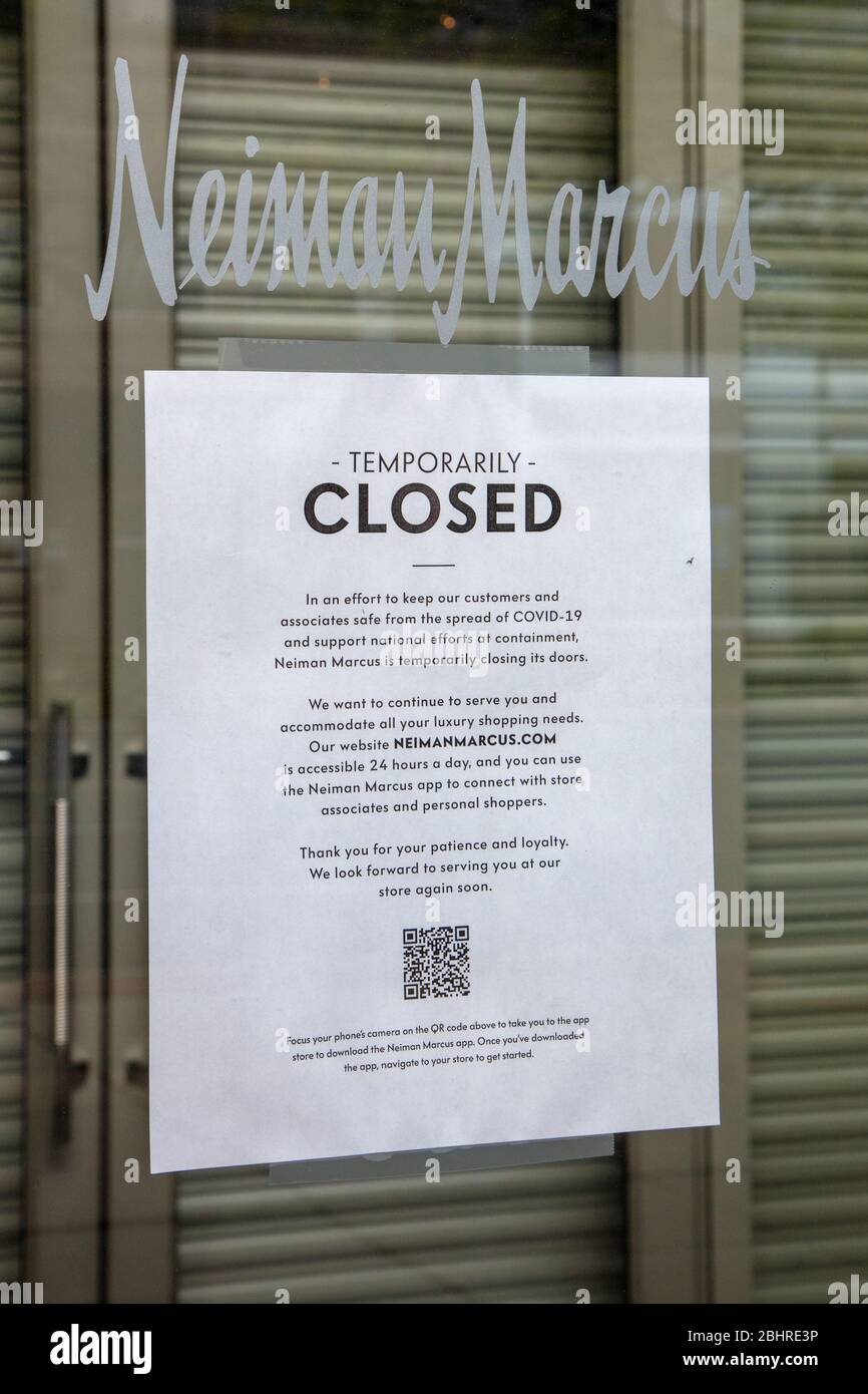 États-Unis, 26 avril 2020, Neiman Marcus envisage de déposer pour faillite après fermeture des magasins en raison d'une pandémie de virus de Corona Banque D'Images