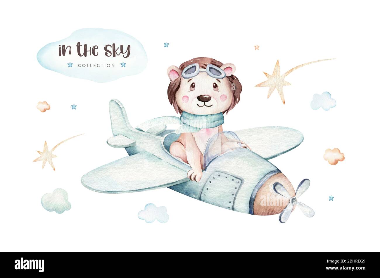 Aquarelle Bebe Dessin Anime Aviation Pilote Hipopotamus Lion Et Zebra Animaux Transport Ciel Avions Nuages Jolie Illustration De Douche De Bebe Pueril Photo Stock Alamy