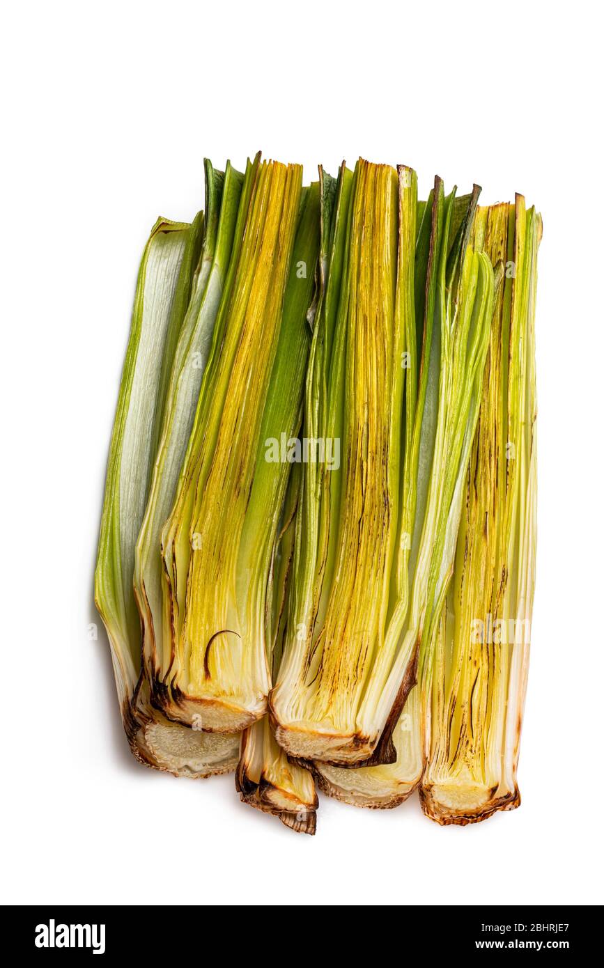 Poireaux De Bebe Grilles Isoles Sur Blanc Photo Stock Alamy