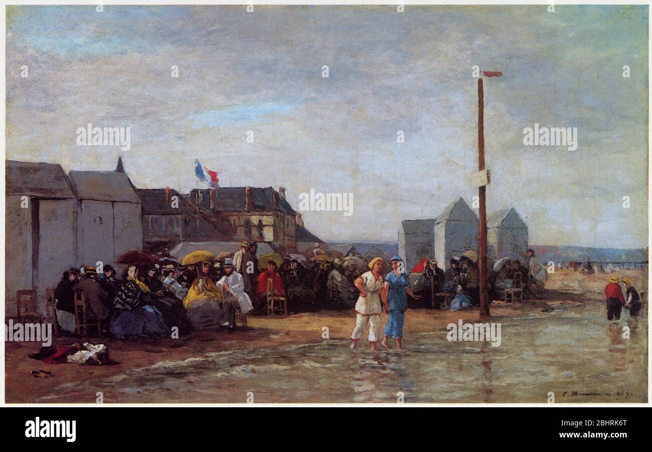 Eugène boudin (1824-1898) L'heure du bain à Trouville. Huile sur toile. 1864. Banque D'Images