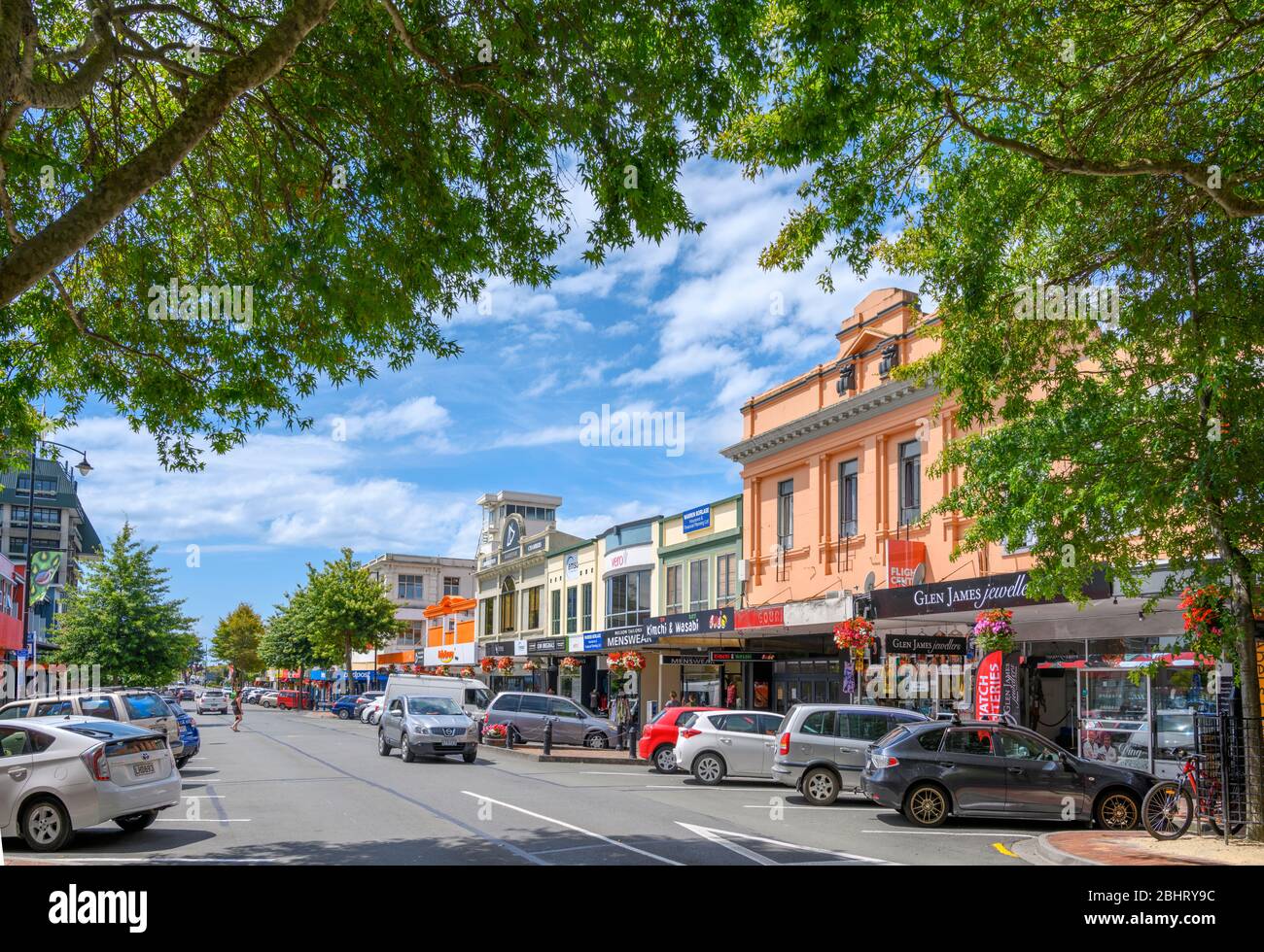 Trafalgar Street, la rue principale du centre-ville historique de Nelson, Nouvelle-Zélande Banque D'Images