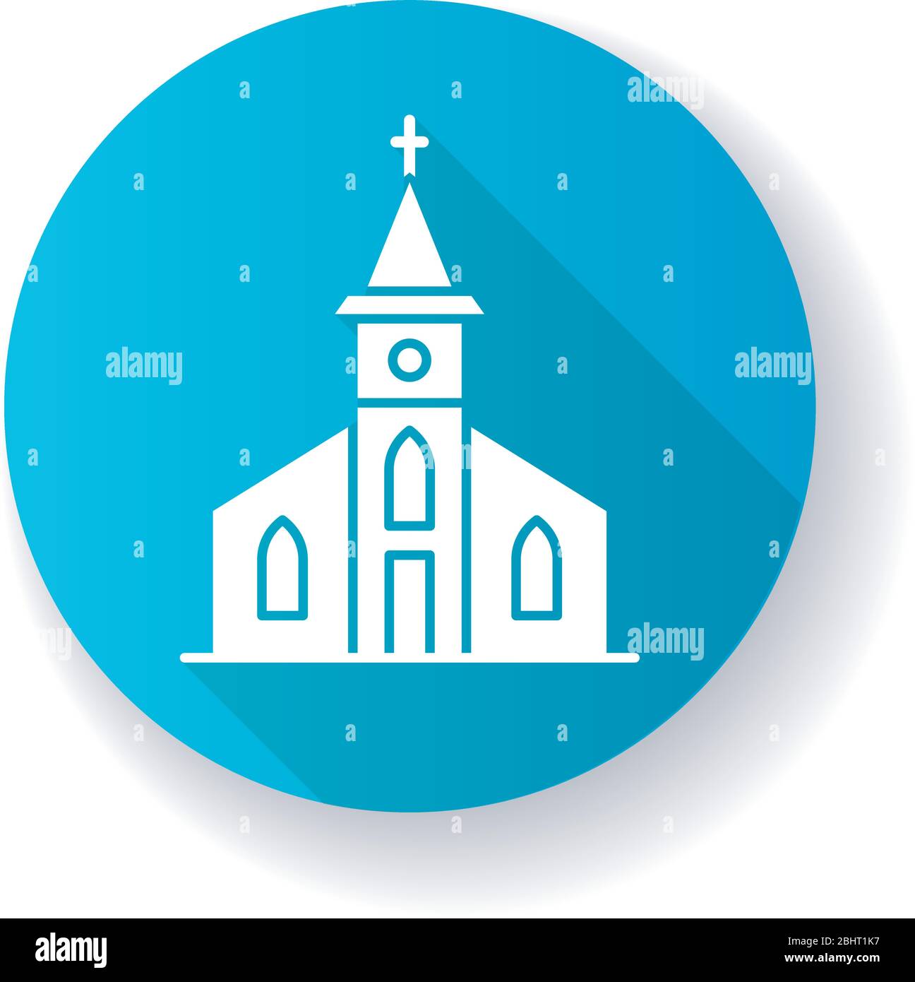 Église catholique bleu plate design longue ombre glyphe icône Illustration de Vecteur