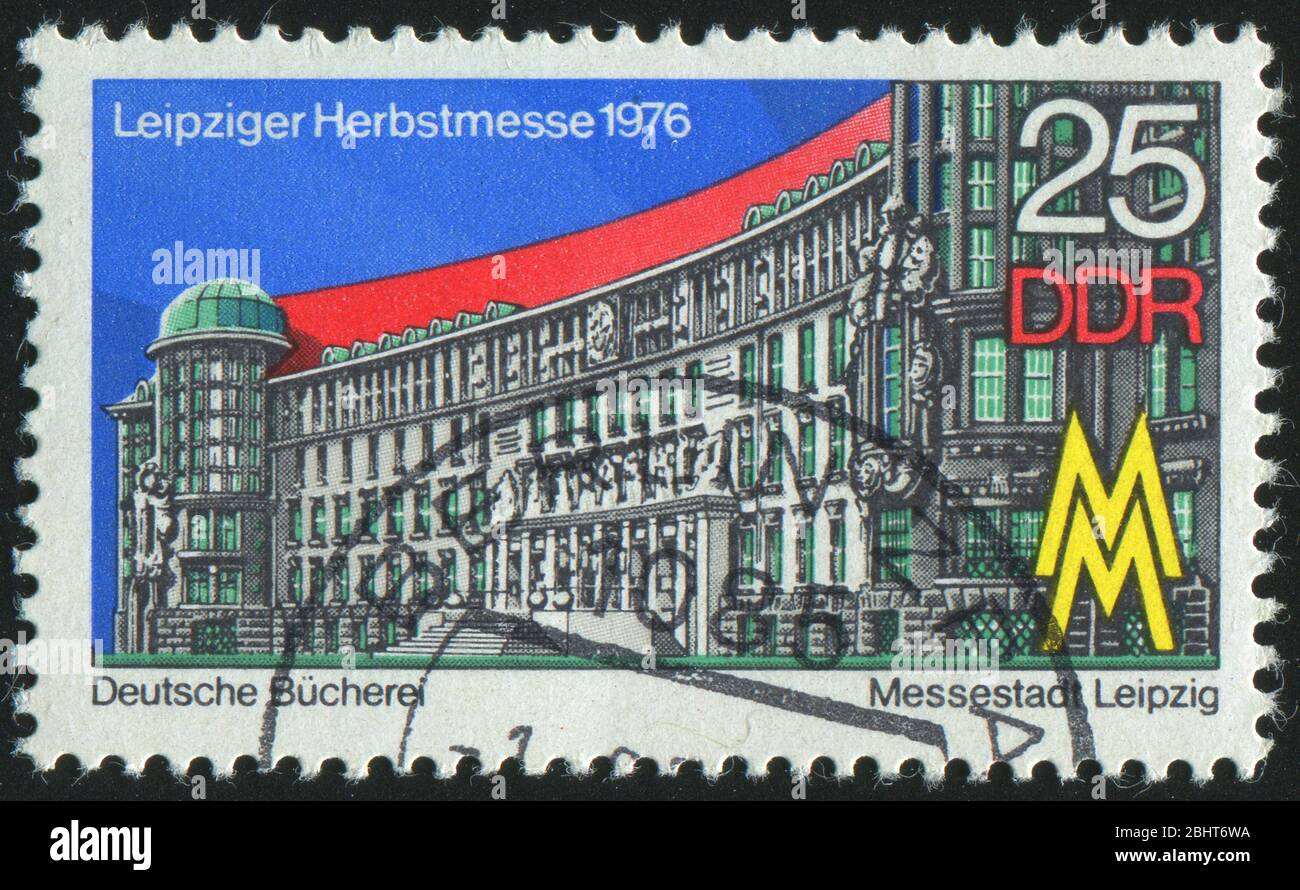 ALLEMAGNE - VERS 1976: Cachet imprimé par l'Allemagne, montre Leipziger HERBSTMESSE, vers 1976. Banque D'Images