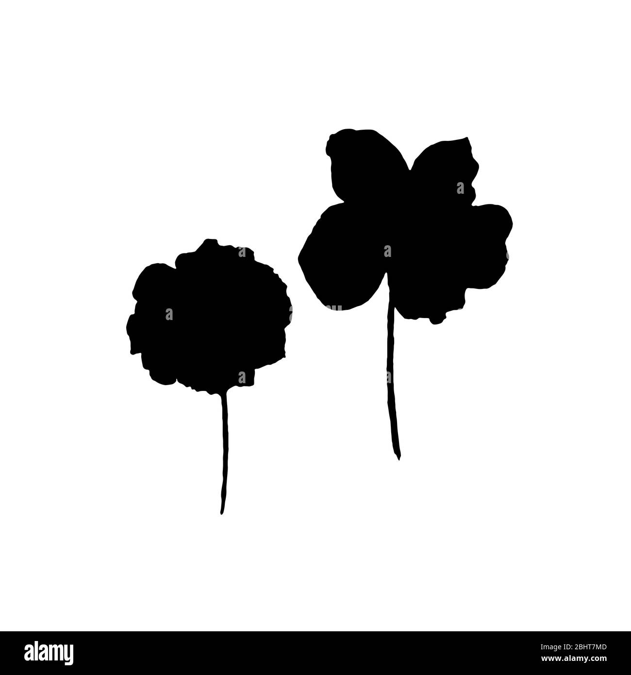 Silhouette botanique illustration anemone fleurs et bourgeons. Fleur simple dessinée à la main isolée sur fond blanc. Élément floral artistique. Botanique malade Banque D'Images