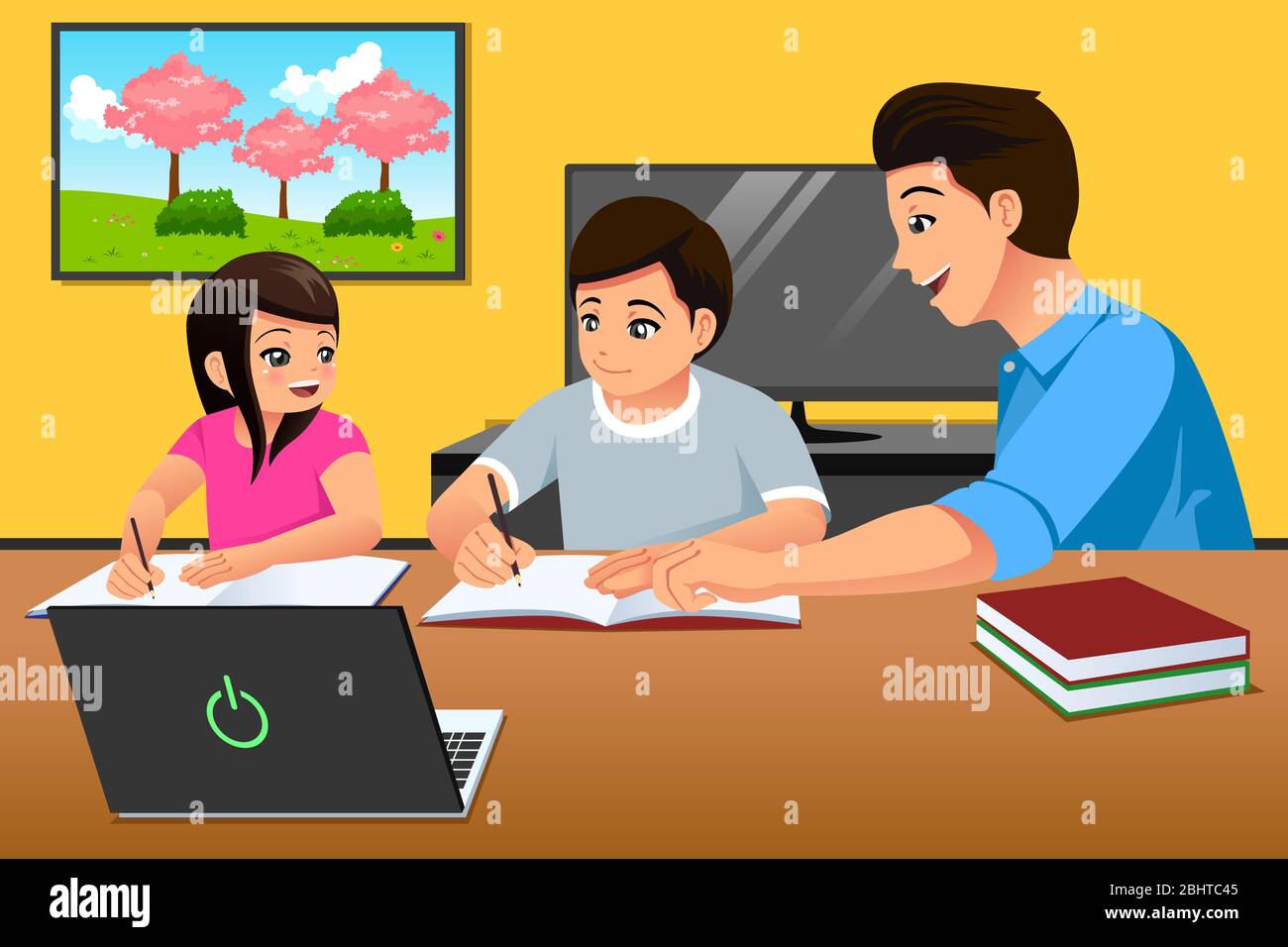 Illustration vectorielle des parents qui étudient les enfants à la maison Illustration de Vecteur