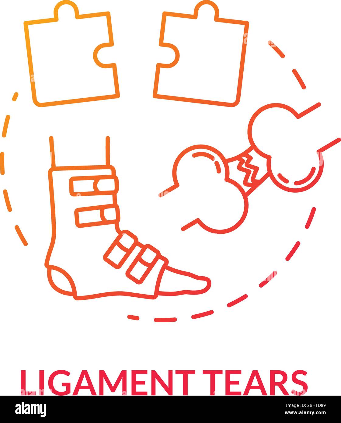 Déchirures ligament, icône de concept de rupture de tendon de pied. Lésion musculaire des pieds et des articulations du genou, méthode de traitement des traumatismes du talon idée d'une fine ligne d'illustration. Vecteur Illustration de Vecteur