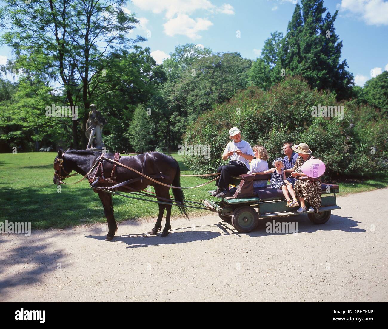 Promenade en buggy à cheval, parc Lazienki (parc Royal Baths), quartier central, Varsovie (Varsovie), République de Pologne Banque D'Images