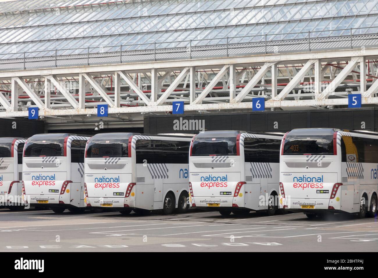 Les autocars National Express à Victoria Coach Station, Londres, Angleterre, Royaume-Uni Banque D'Images