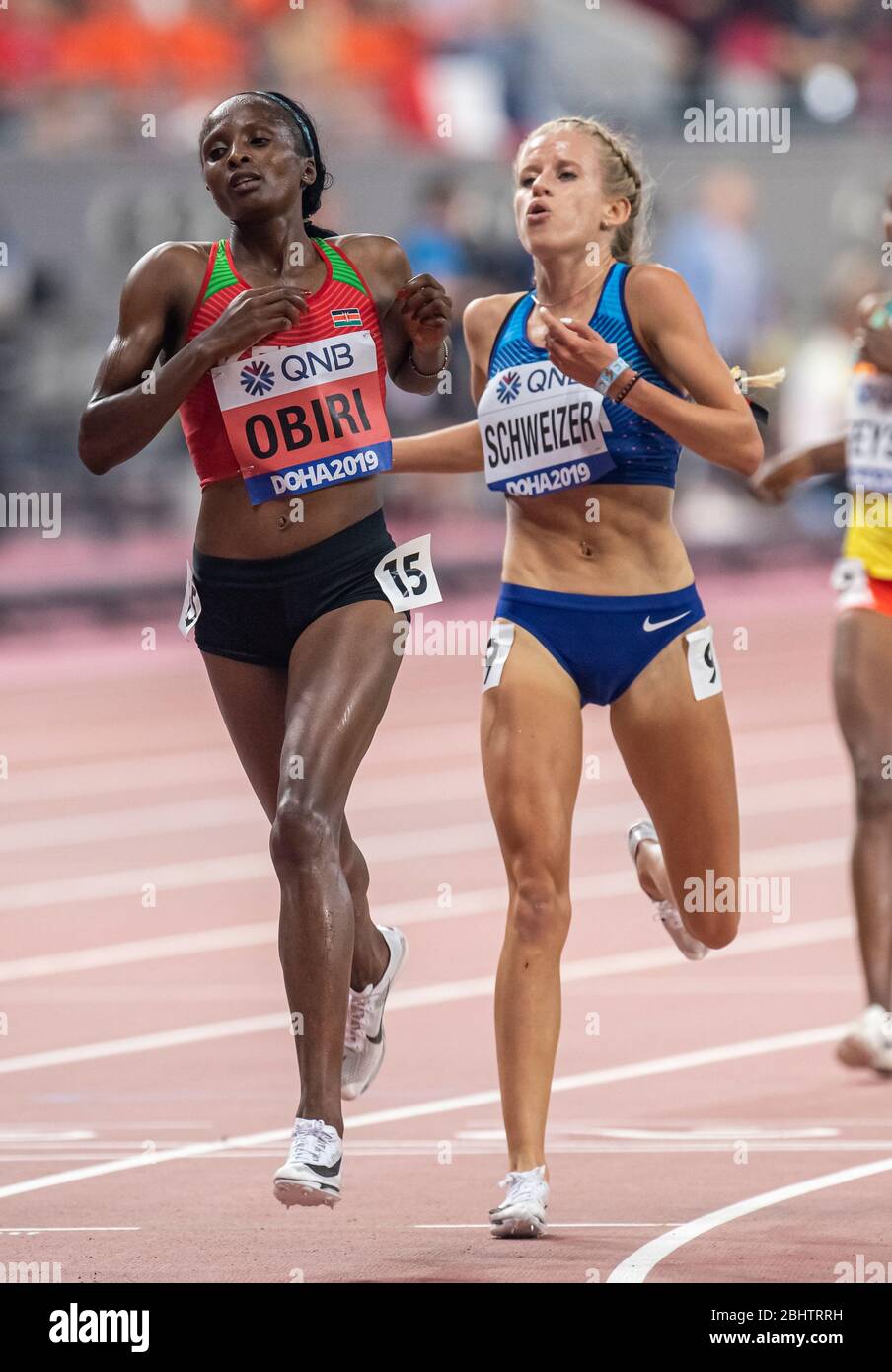 DOHA - QATAR - OCT 2: Hellen Obiri (KEN) en compétition dans les femmes 5 000 m chauffe pendant le sixième jour du 17ème Championnat mondial d'athlétisme de l'IAAF Doha 2019 à Banque D'Images