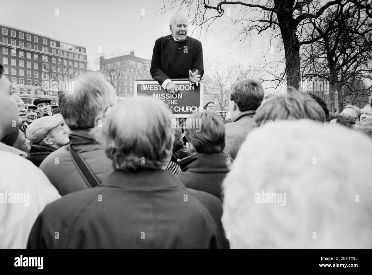 Lord Soper, qui s'est exprimé au Speakers Corner, Hyde Park, Londres, Royaume-Uni au début des années 1990. Banque D'Images