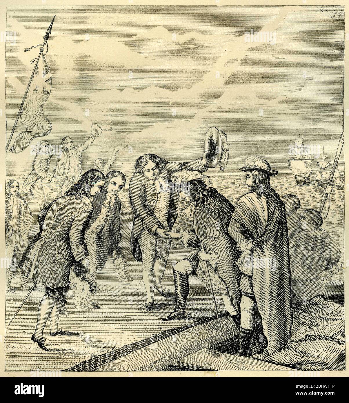 Gravure du Prince d'Orange, William III débarquant à Torbay, pour la glorieuse Révolution, 4 novembre 1688 Banque D'Images