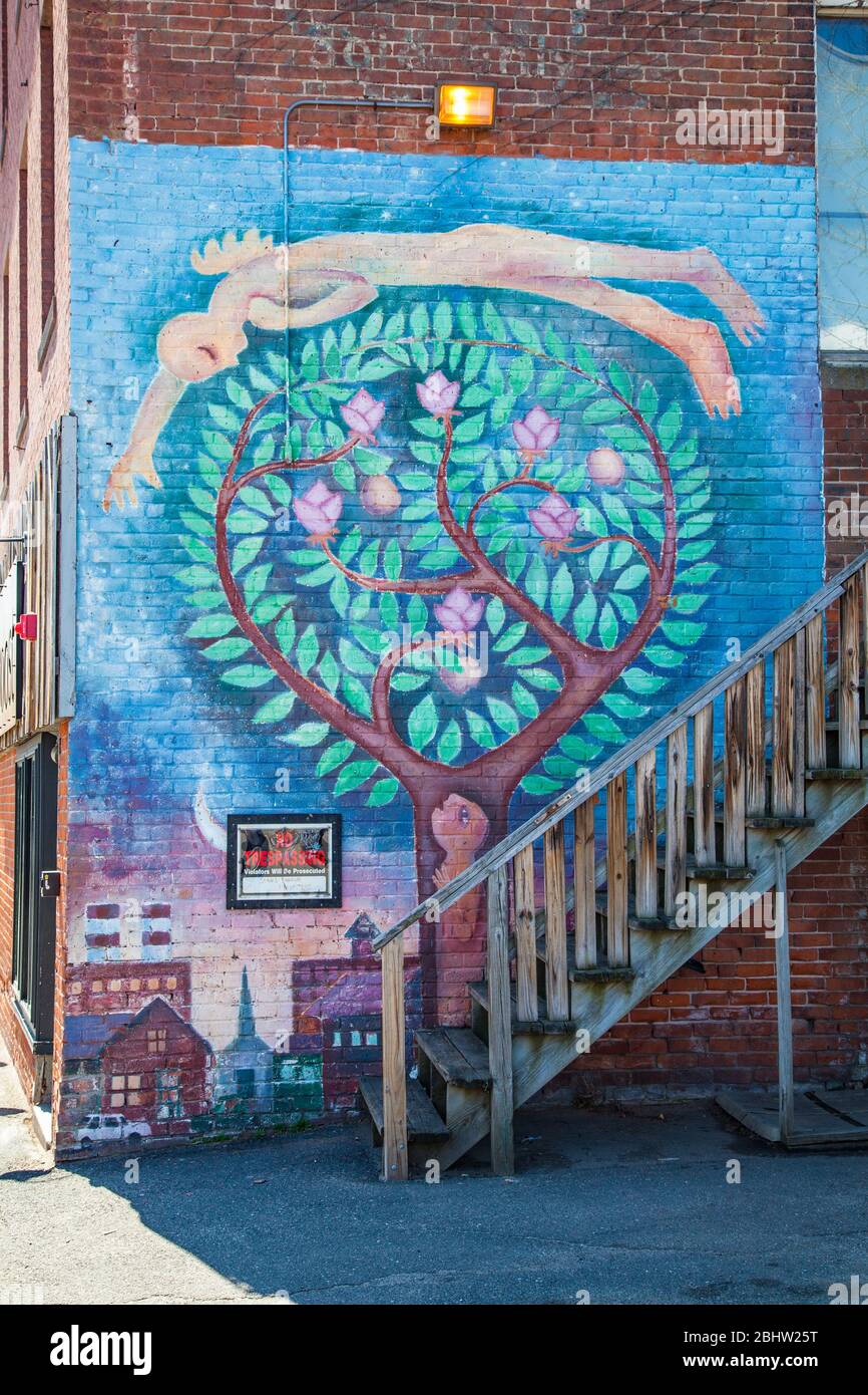 Travaux d'art sur le côté d'un bâtiment à Northampton, ma Banque D'Images