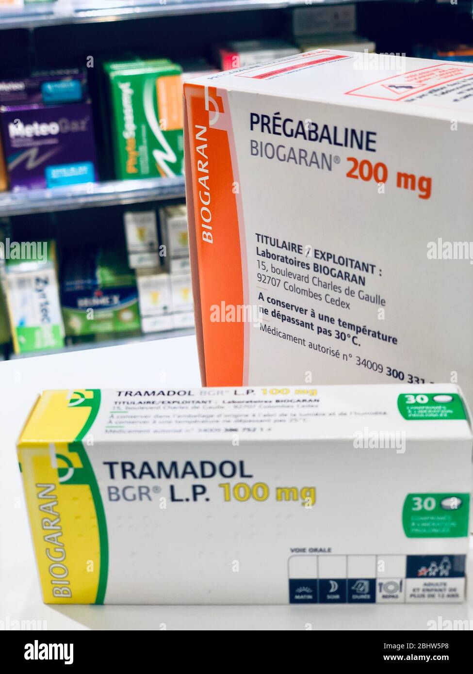Tramadol et Pregabaline figurent parmi les médicaments les plus prescrits et les plus dépendants. Banque D'Images
