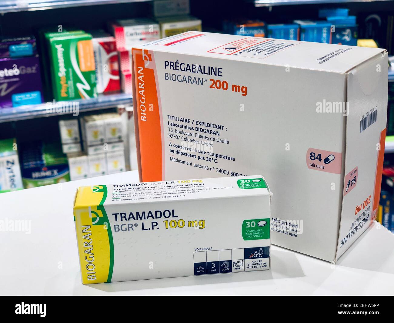 Tramadol et Pregabaline figurent parmi les médicaments les plus prescrits et les plus dépendants. Banque D'Images