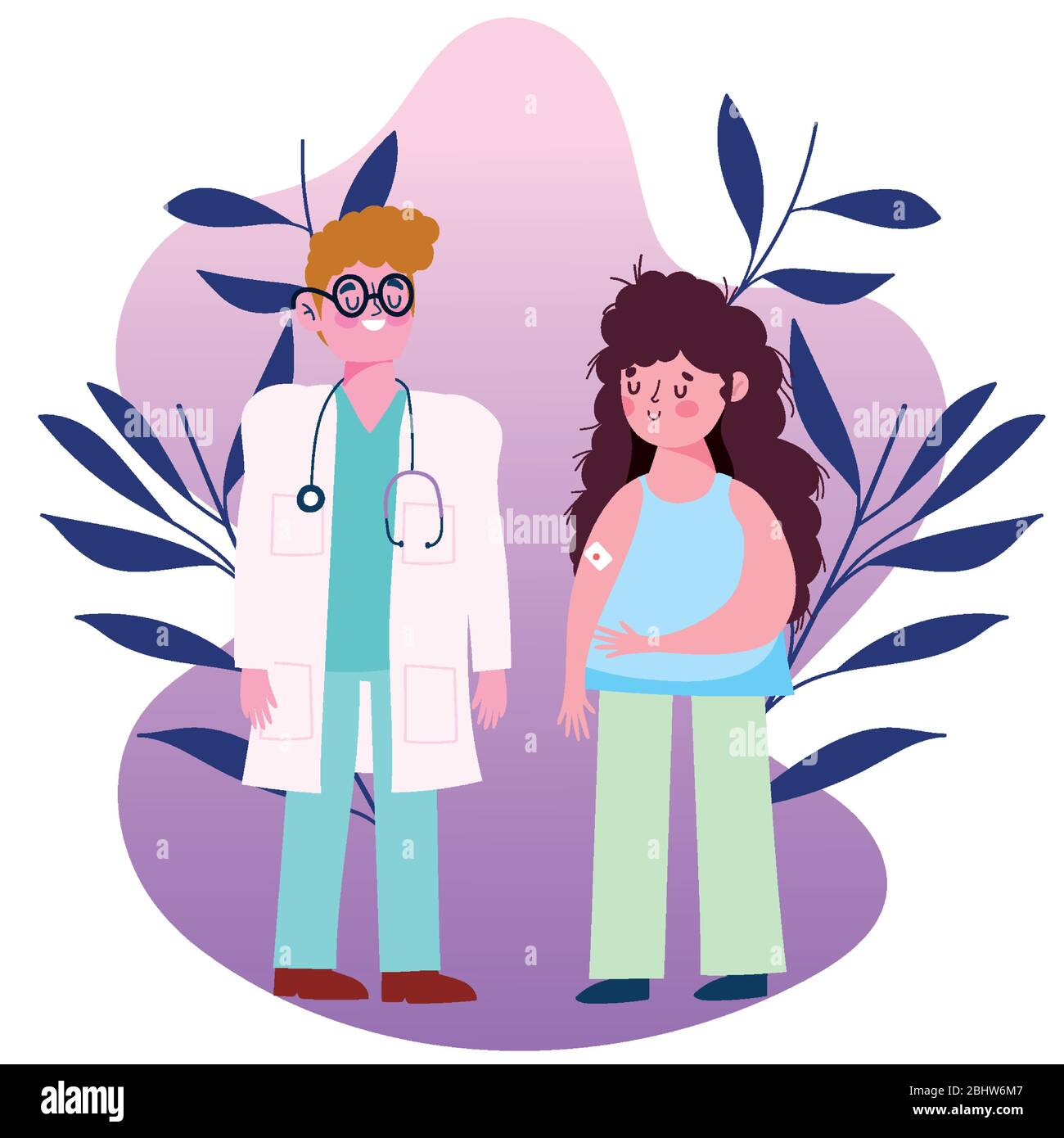 vaccination médicale, médecin et fille patient avec l'aide de bande dans l'illustration du vecteur de bras Illustration de Vecteur
