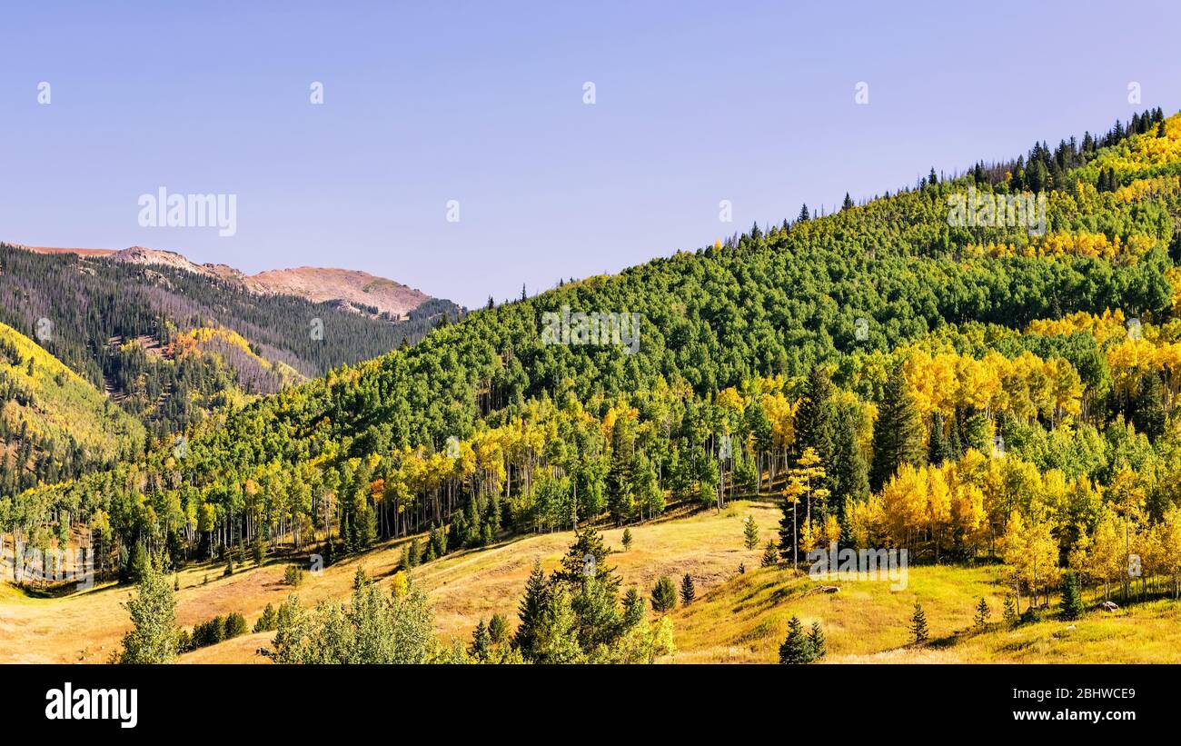 Vue sur le paysage de montagne dans les couleurs d'automne, Rocky Mountains National Park, Colorado, USA. Banque D'Images