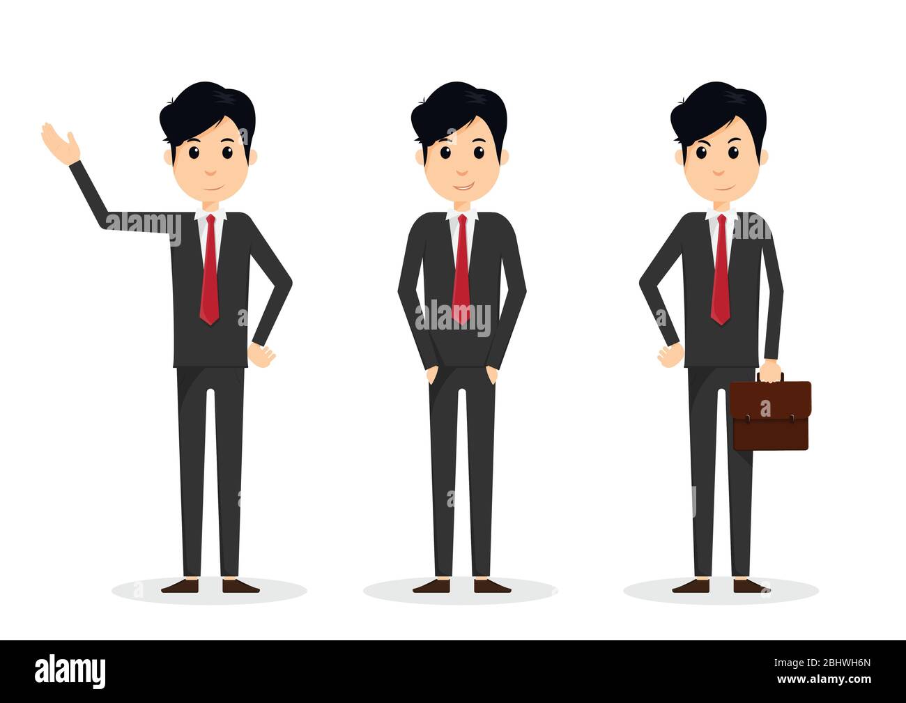 Ensemble de beau jeune homme d'affaires dans différentes poses sur fond blanc. Illustration de Vecteur