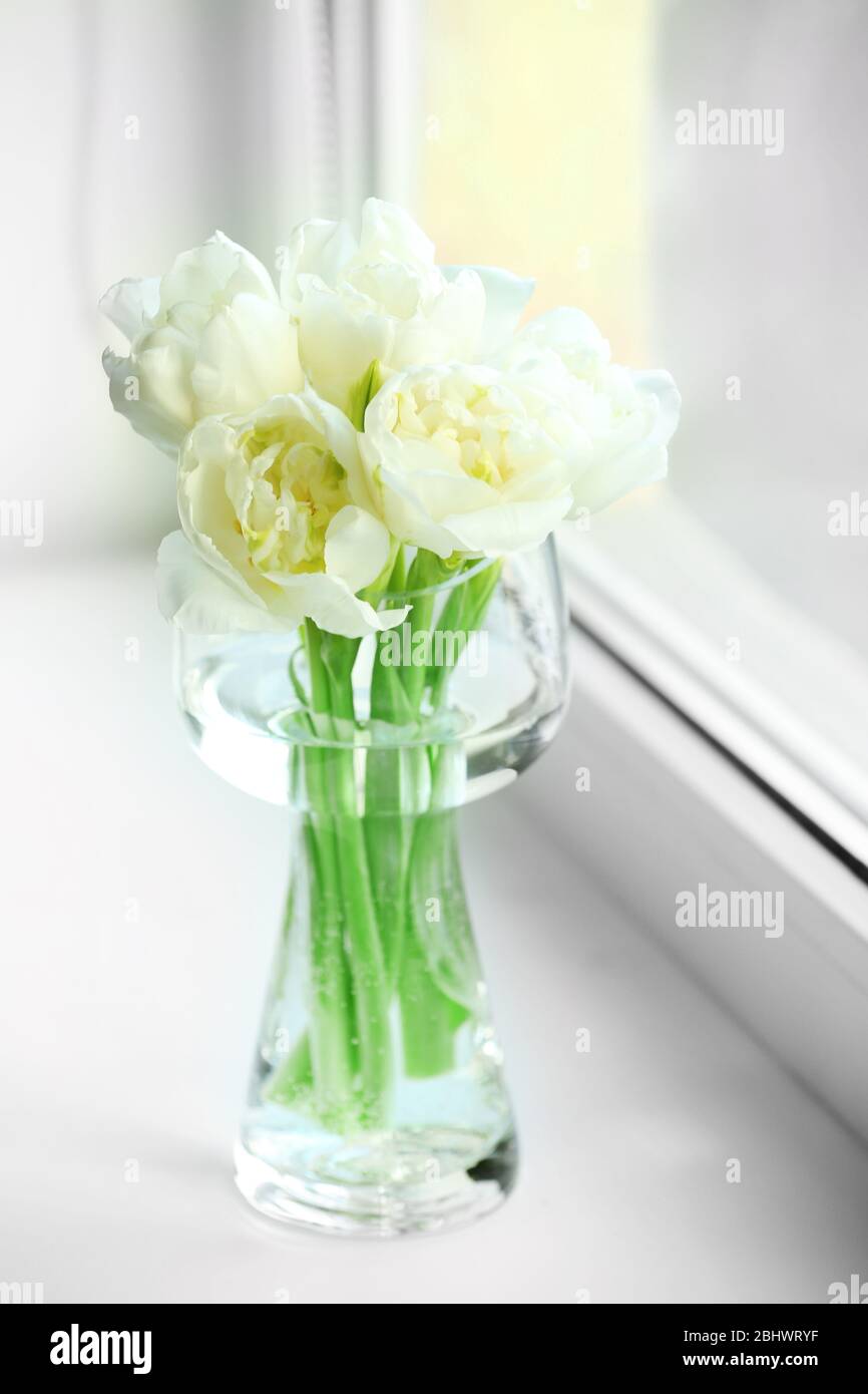 Belles fleurs printanières sur fond de seuil de fenêtre Banque D'Images