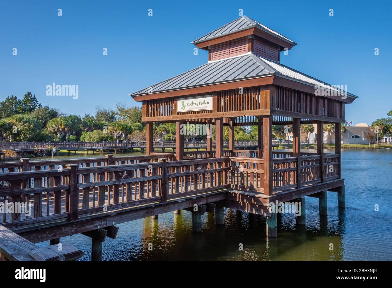 Le Rookery Pavilion, sur l'eau à l'île Bird Park à Ponte Vedra Beach, Floride, USA. Banque D'Images