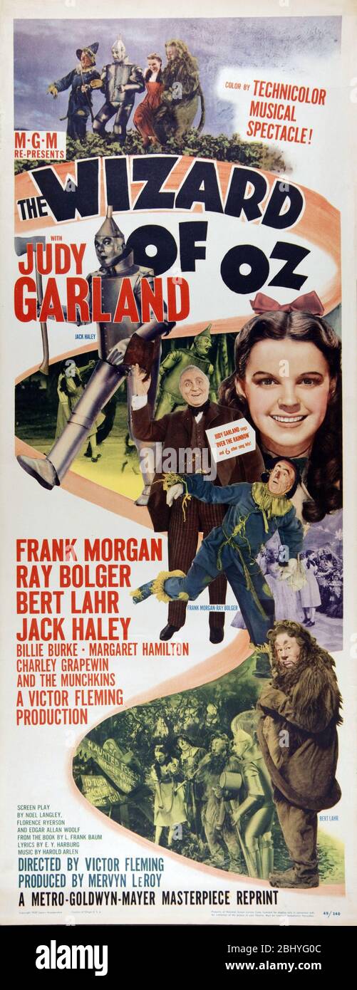 The Wizard of Oz Year: 1939 USA Director: Victor Fleming Judy Garland, Ray Bolger, Bert Lahr, Jack Haley Movie poster (USA) Banque D'Images