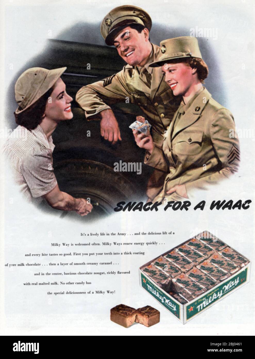 Look Magazine 22 février 1944 Publicité Milky Way Chocolate Bar snack pour un WAAC Banque D'Images
