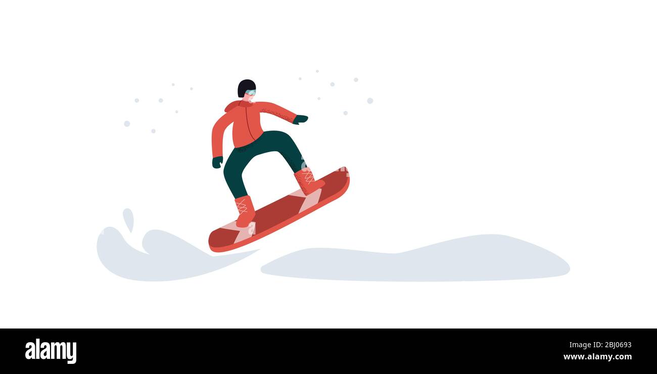 Un homme est engagé dans le snowboard. Le concept d'un snowboarder vole rapidement Illustration de Vecteur