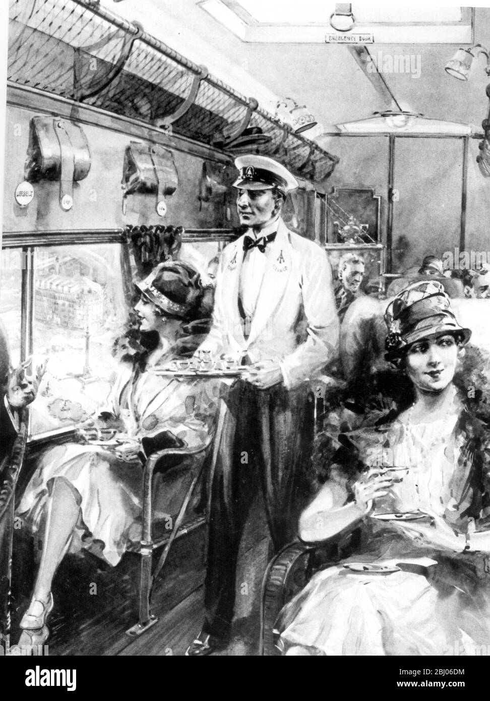 1927 - thé de l'après-midi dans les airs au-dessus de Londres: - le salon d'une aile Silver pendant le vol. Banque D'Images