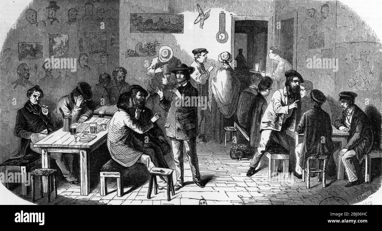 Le Cafe Genin rue Vavin Paris, lieu de rencontre pour artistes et bohémiens dans le Second Empire Banque D'Images