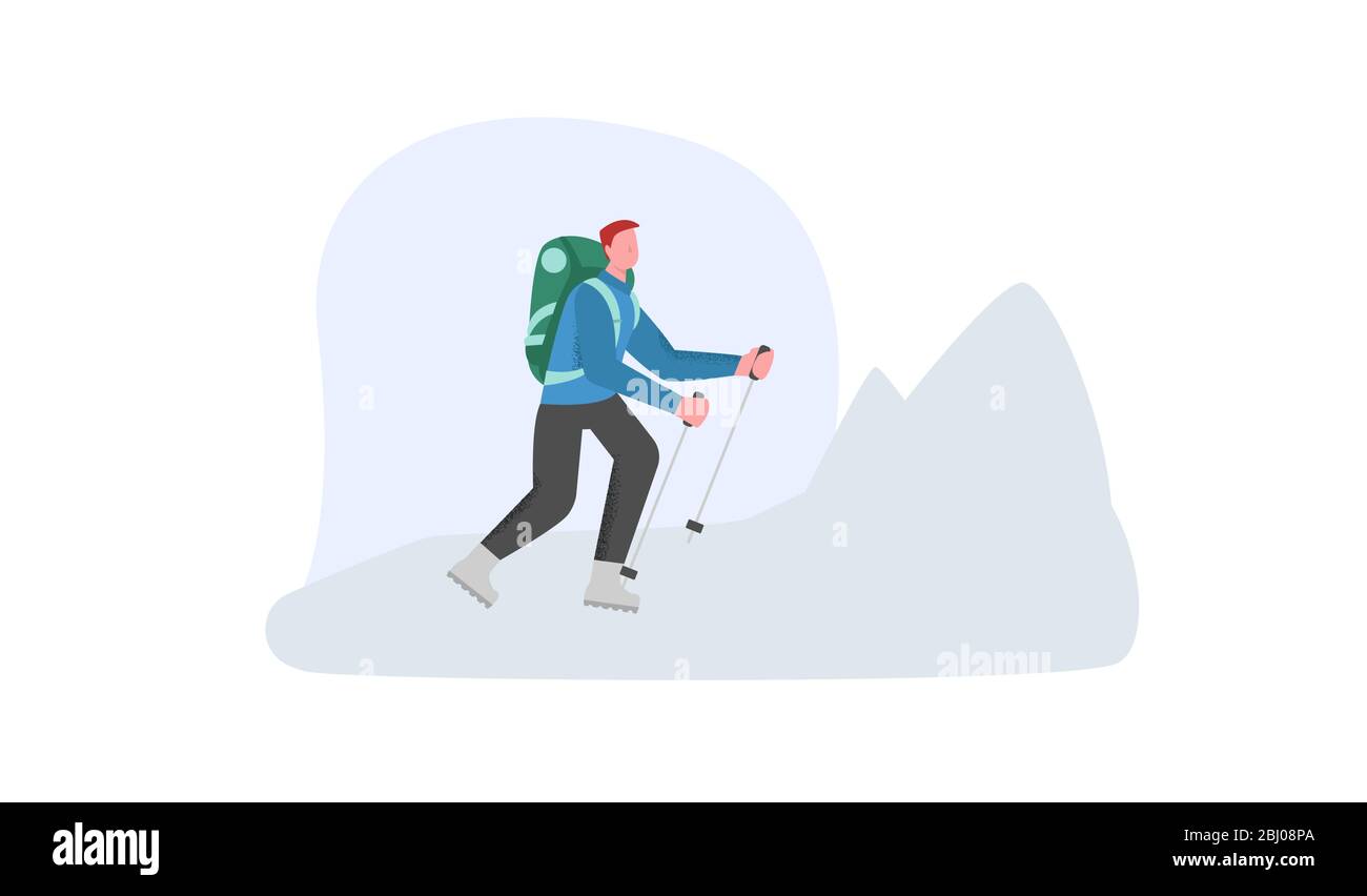 Randonnée en alpinisme sur une montagne enneigée. Tourisme extrême de montagne Illustration de Vecteur