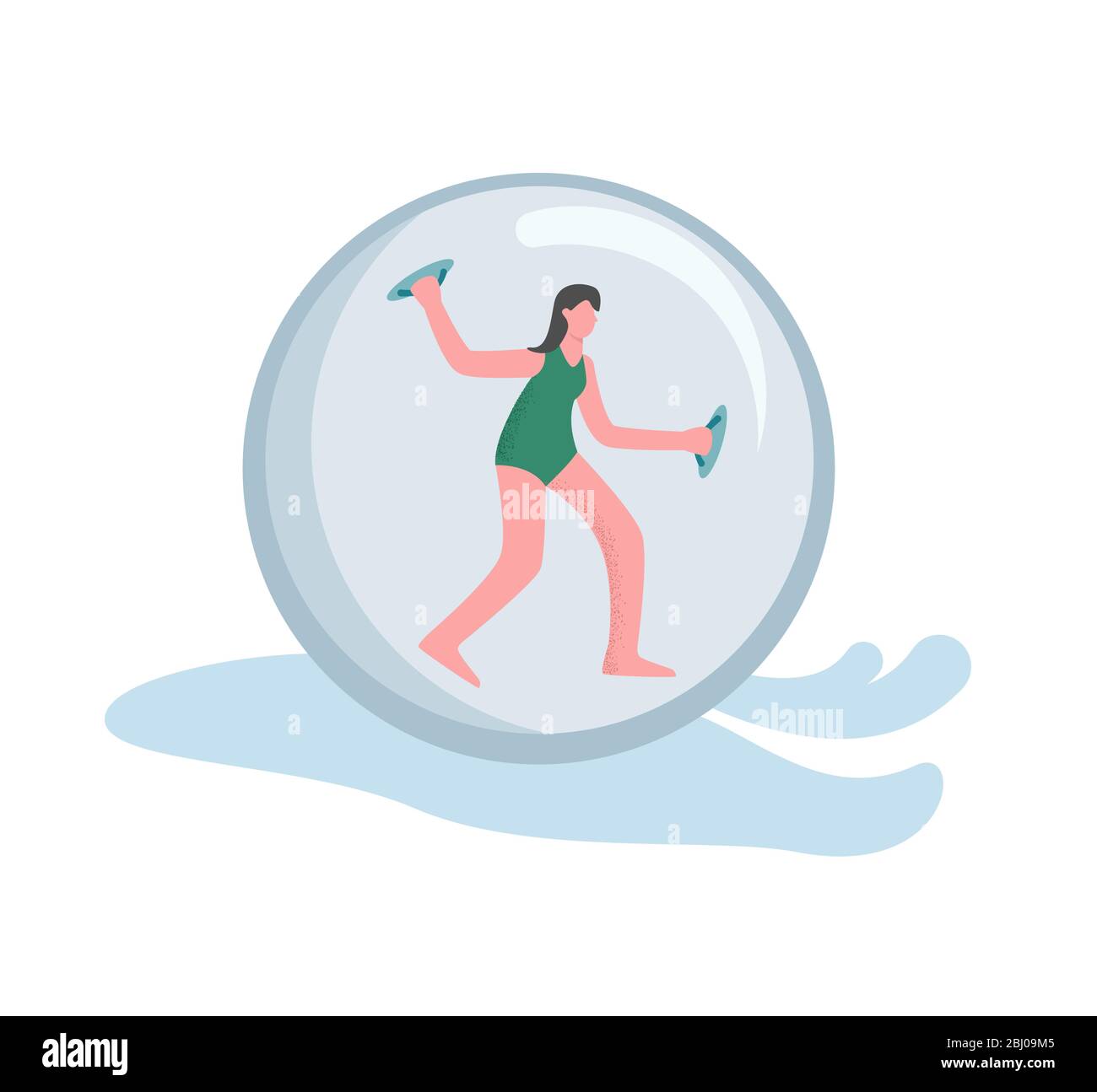 Une femme engagée dans le zorbing. Le concept d'un zorbonaut Illustration de Vecteur