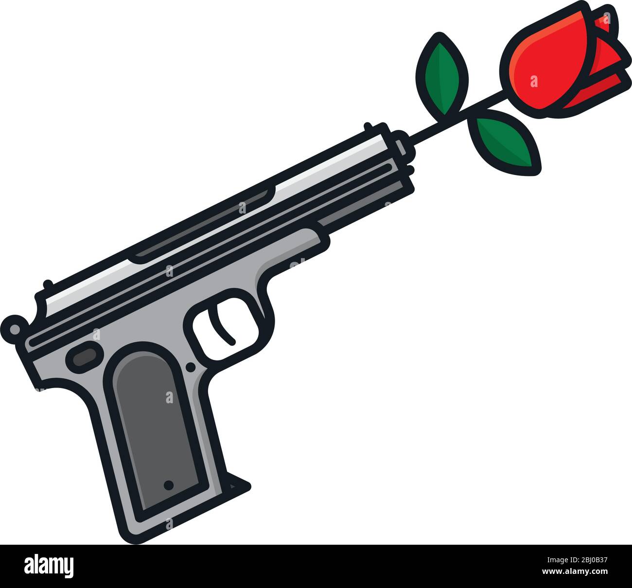 Pistolet avec fleur de rose dans canon isolé illustration vectorielle pour la Journée de l'objecteur de conscience le 15 mai. Symbole de paix et de pacifisme. Illustration de Vecteur