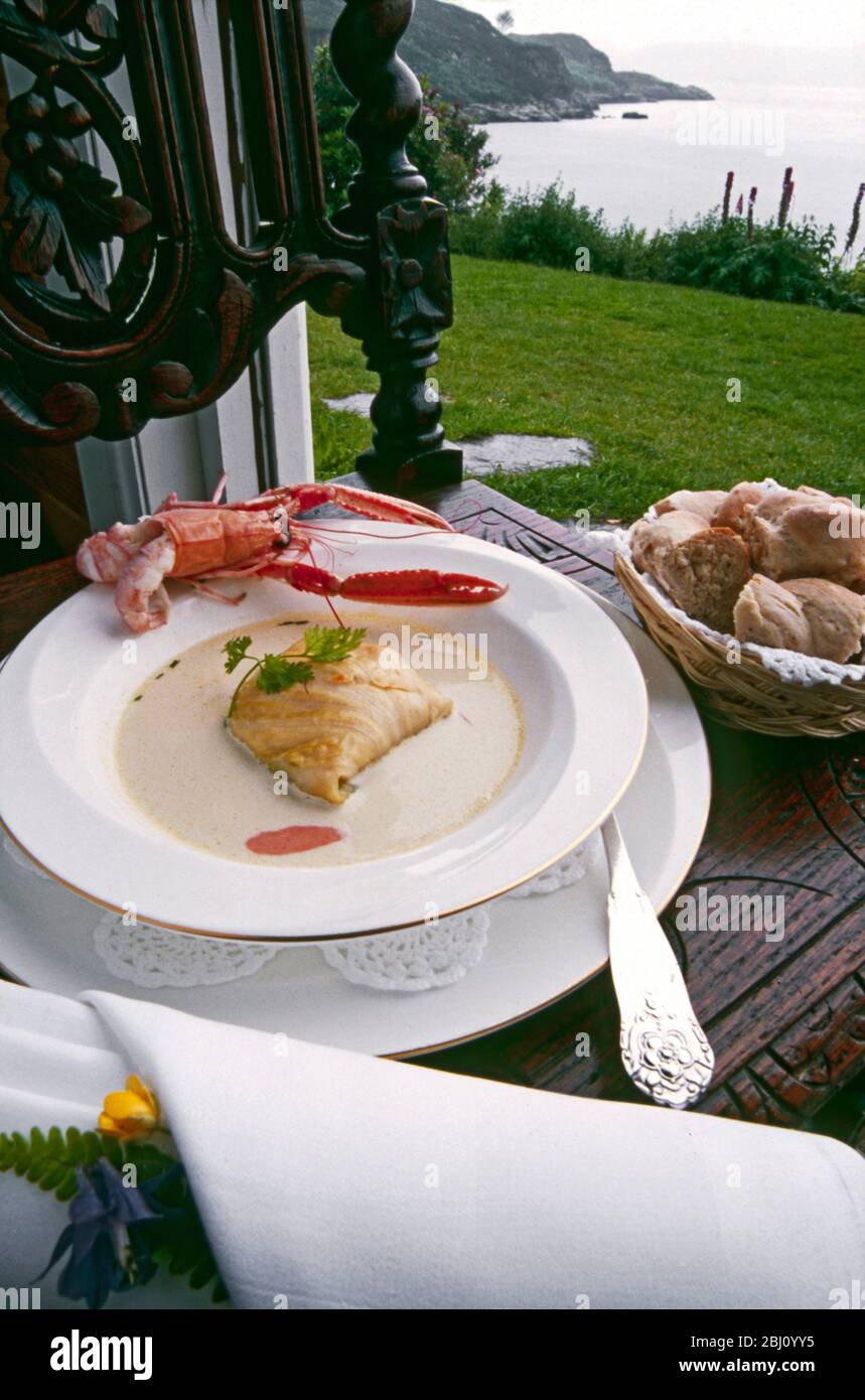 Restaurant élégant de l'Altnaharrie Inn près d'Ullapool, Ecosse, par le chef Gunn Eriksen - Banque D'Images