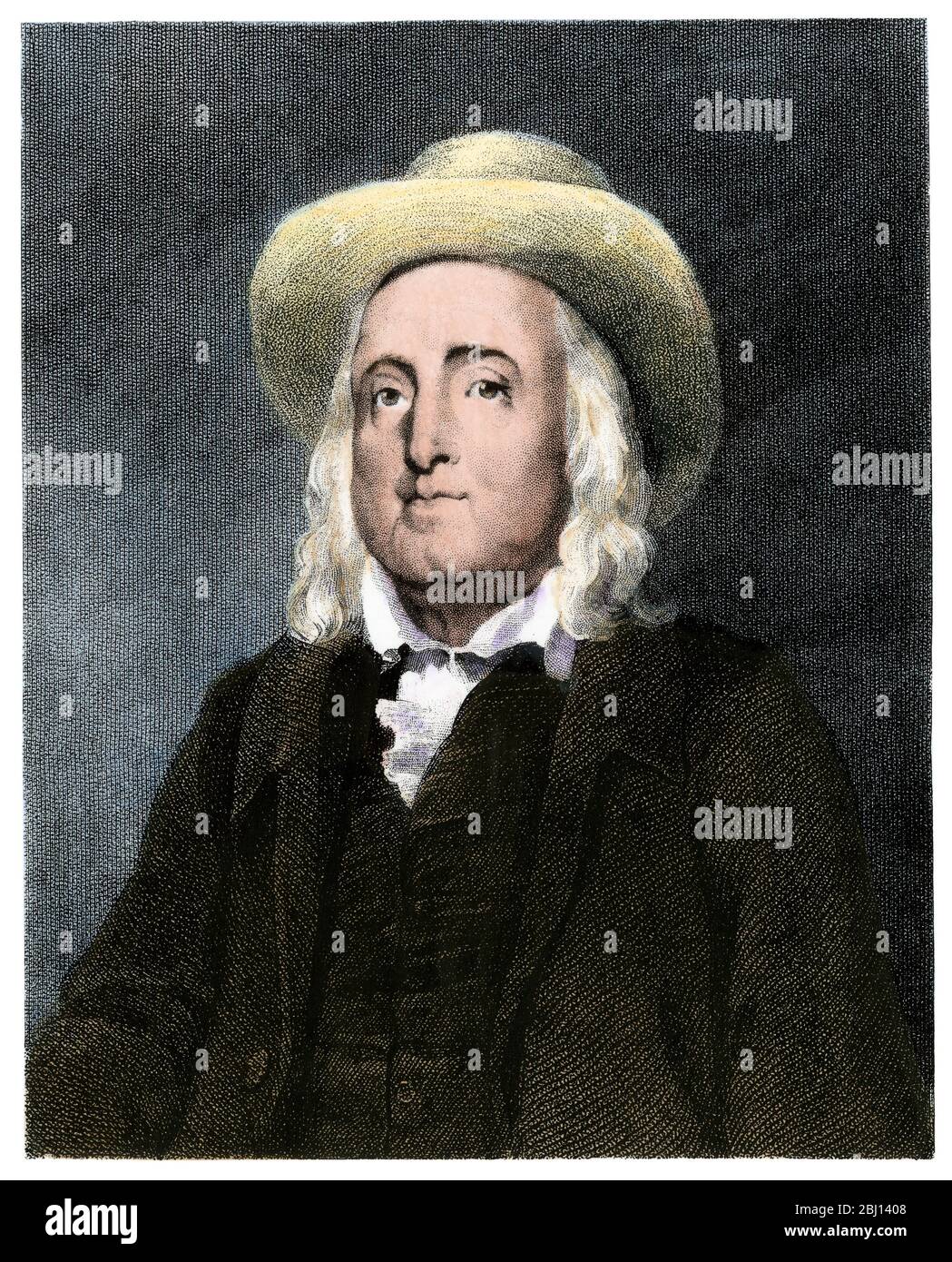 Le philosophe anglais Jeremy Bentham. Gravure de couleur manuelle Banque D'Images