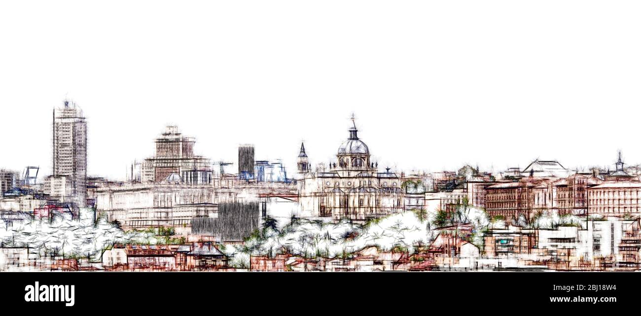 Dessin de la vue panoramique de Madrid Banque D'Images
