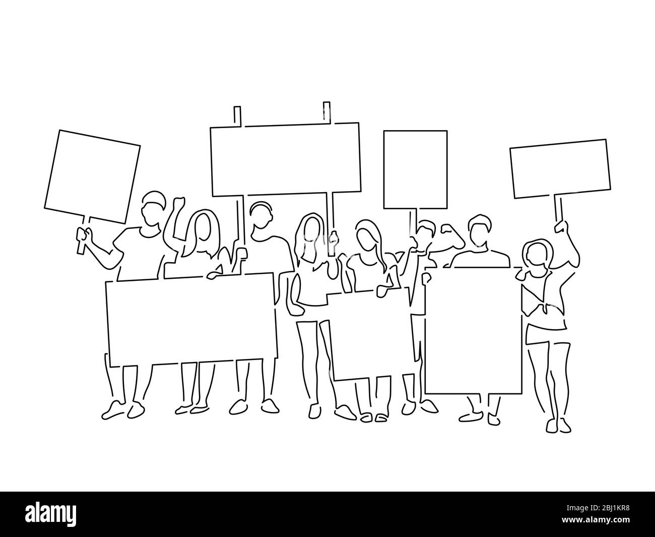 Les militants qui détiennent un dessin de ligne isolé sur bannière, un dessin d'illustration vectorielle. Collection activisme. Illustration de Vecteur