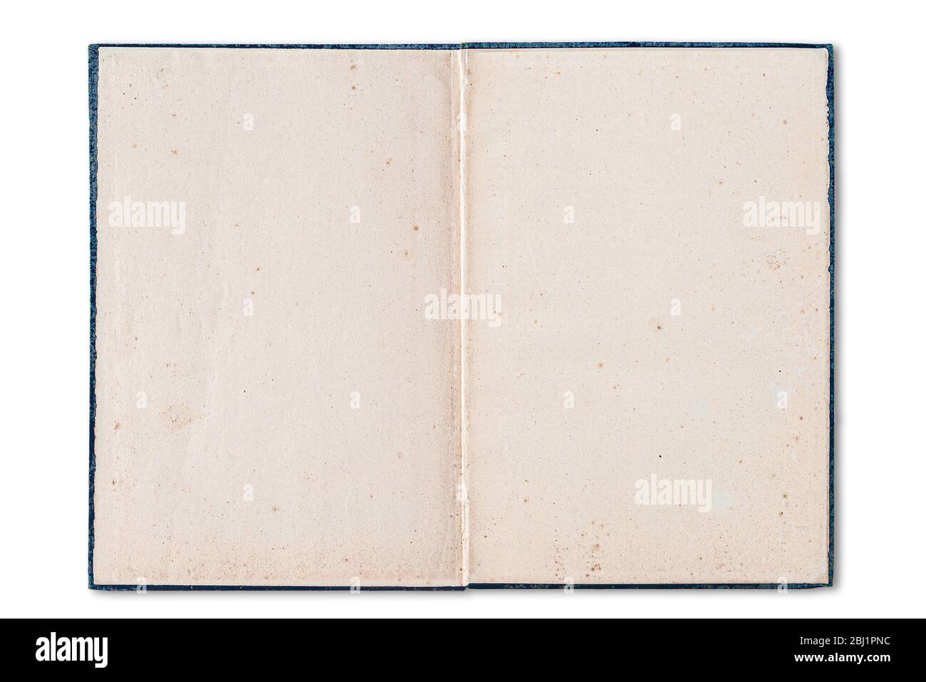 ancien livre ouvert avec pages de papier blanc taché isolées sur fond blanc Banque D'Images