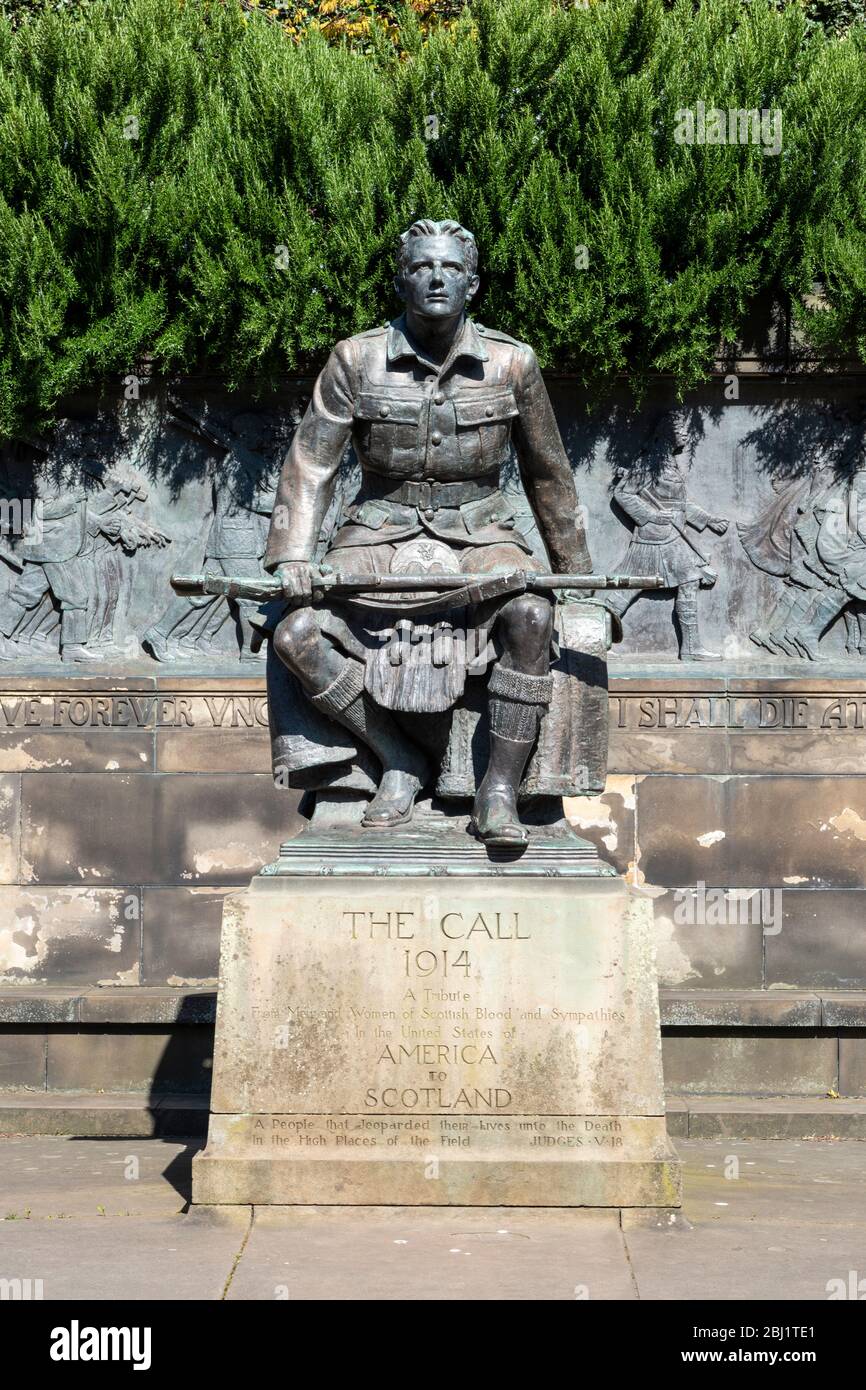 The Call 1914 - Mémorial de guerre Écosse-américain dans les jardins de West Princes Street, Édimbourg, Écosse, Royaume-Uni Banque D'Images