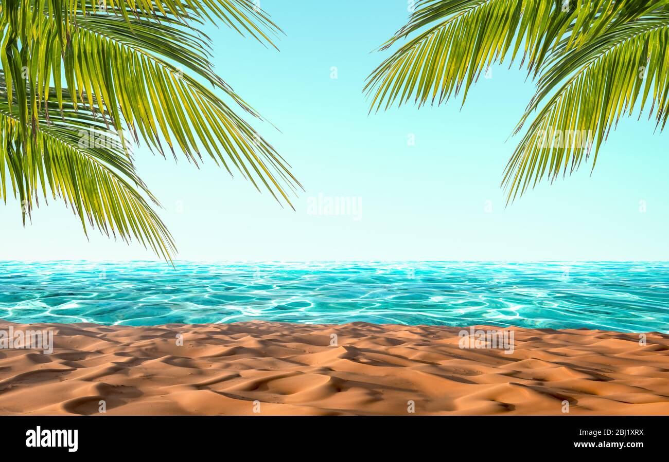 Île tropicale de plage avec palmiers. Banque D'Images