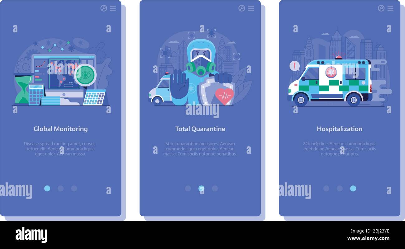 Écrans d'interface utilisateur pandémique pour virus mondial pour application médicale Illustration de Vecteur