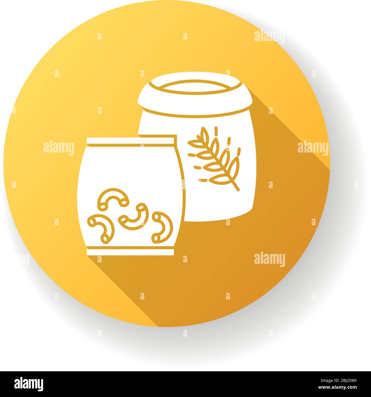 Icône de glyphe à ombre longue, motif plat jaune grain et pâtes Illustration de Vecteur