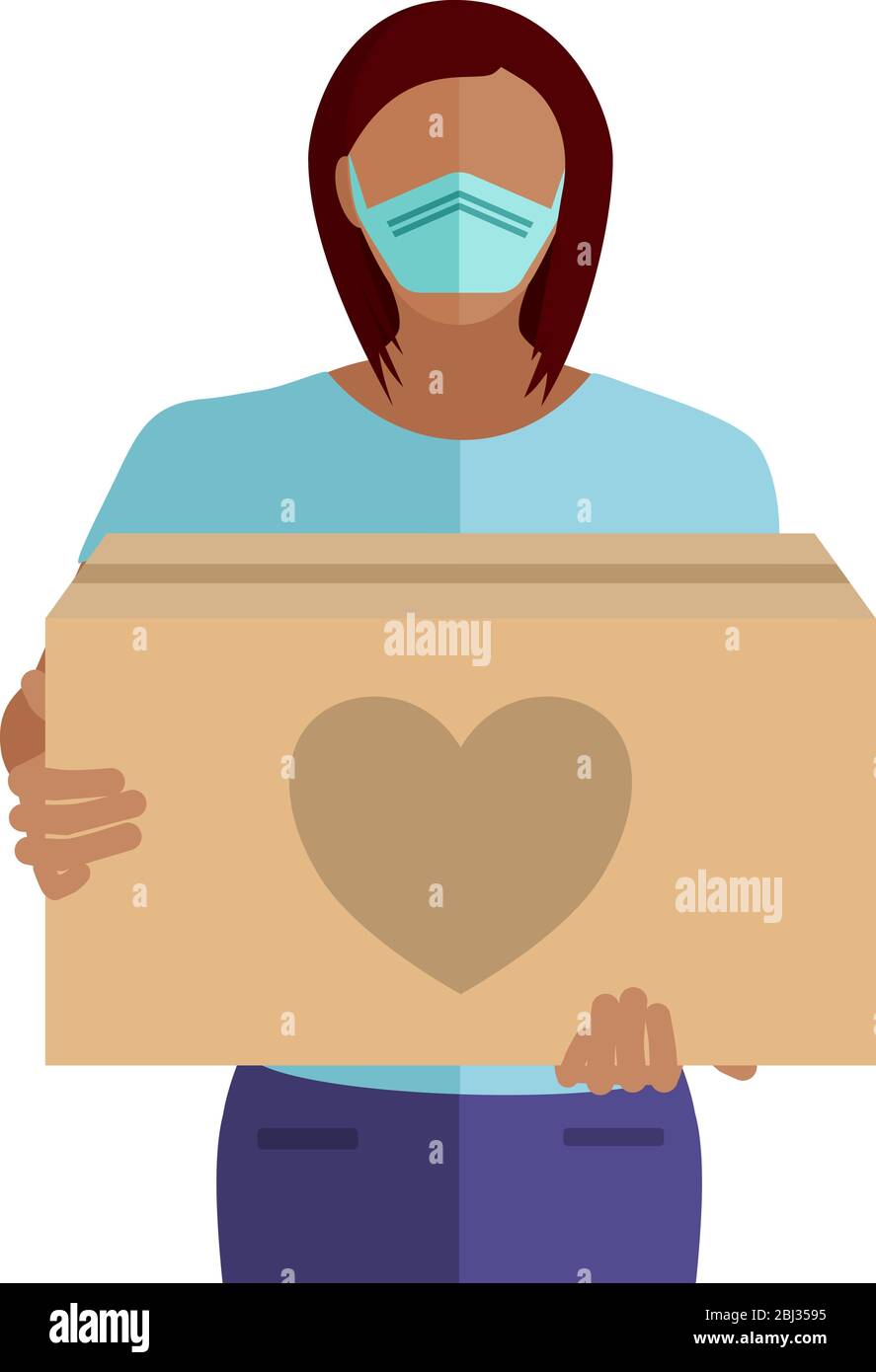 Les bénévoles pour aider les autres dans le besoin avec des boîtes de dons pendant la pandémie de coronavirus COVID-19 Illustration de Vecteur