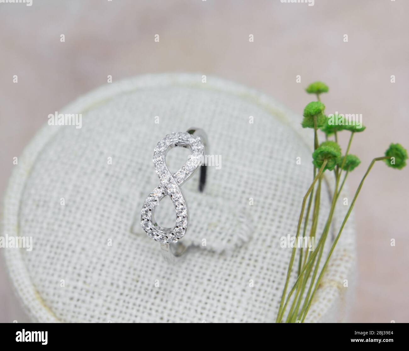 bague élégante en forme d'infini décorée de diamants sur le support d'affichage Banque D'Images
