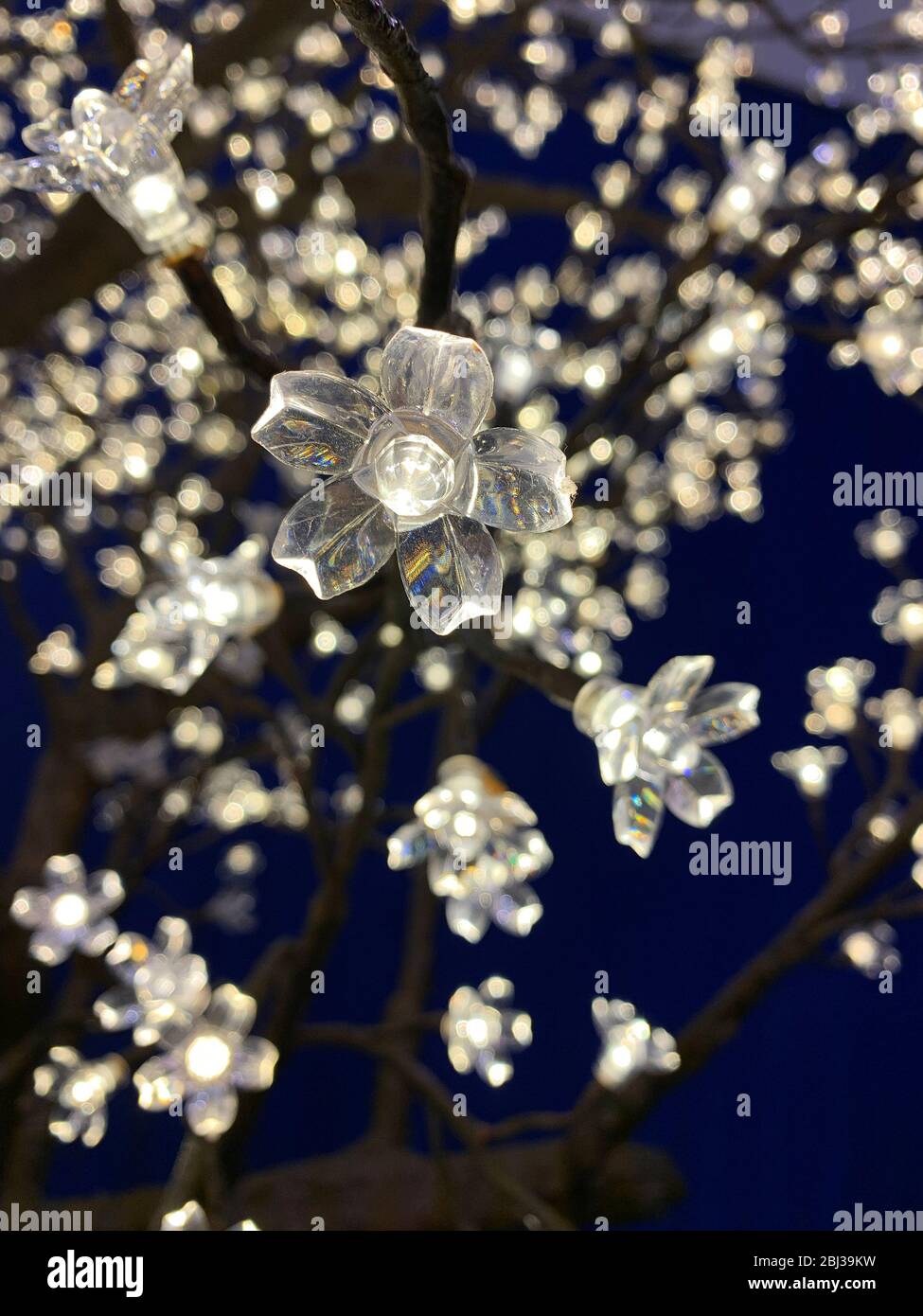 Vue rapprochée de l'éclairage fait de formes florales. Banque D'Images