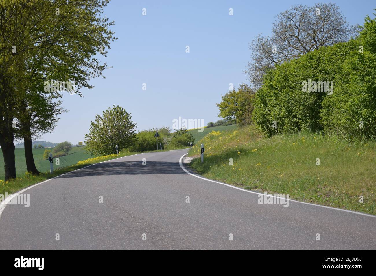 Route vide dans le paysage printanier, Eifel Banque D'Images