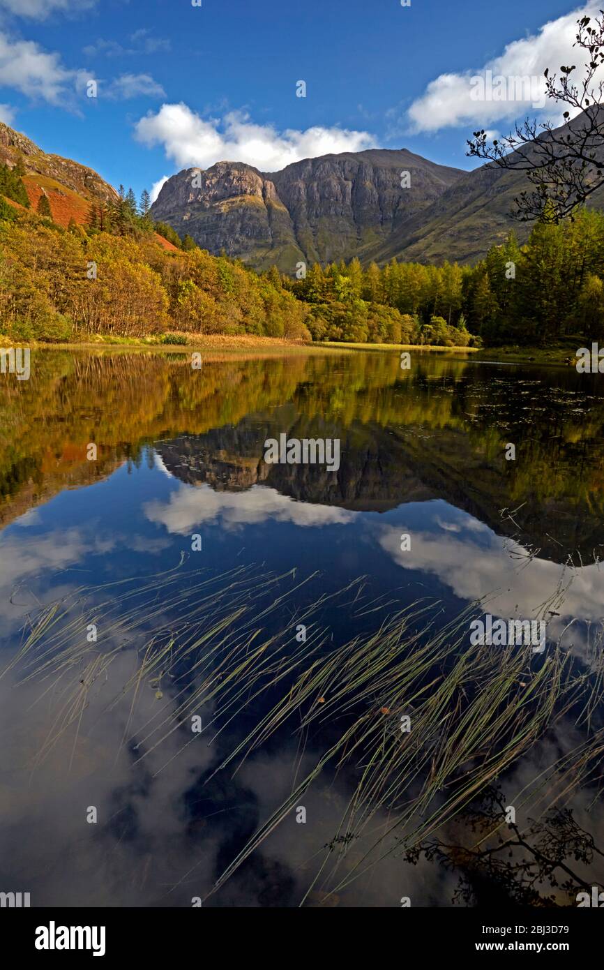 Aonach Dubh se reflète dans les eaux encore de Torren Lochan. Banque D'Images