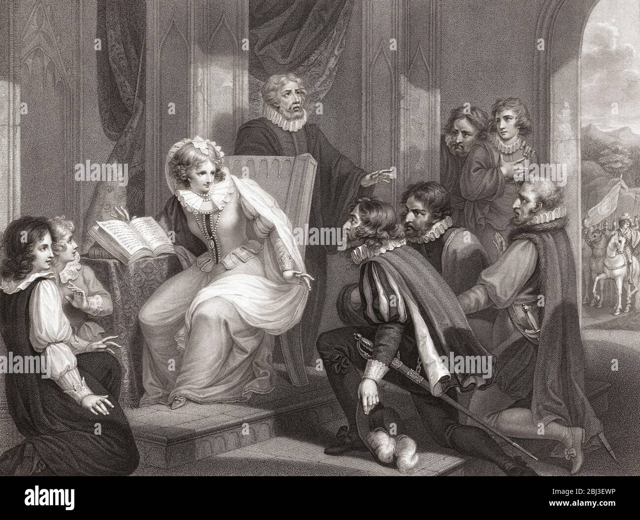 La reine Elizabeth Je reçois des nouvelles de la mort de sa sœur, la reine Marie. Elizabeth I, 1533 –1603. Reine d'Angleterre et d'Irlande. D'une gravure datée de 1792 par Luigi Schiavonetti après une oeuvre de Richard Westal. La mort de Marie en 1558 a fait d'Elizabeth un successeur au trône anglais. Banque D'Images