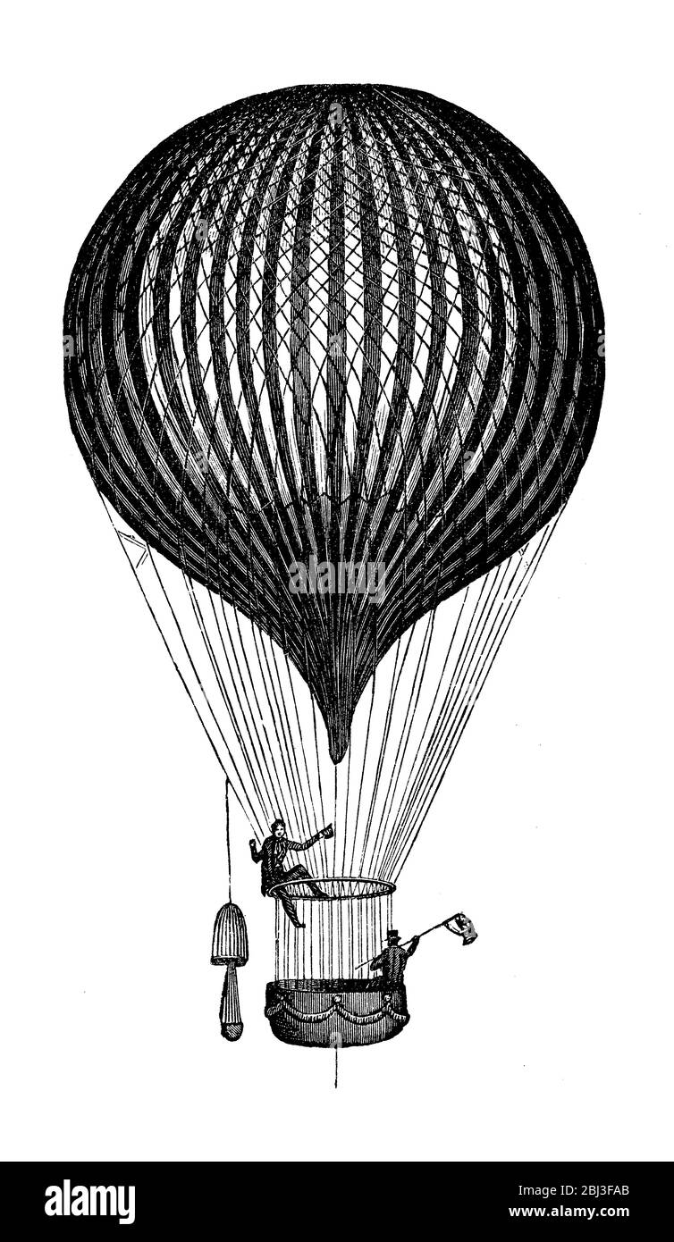 Montgolfière de Charles Green (1785 - 1870) britannique, le plus célèbre ballooniste du XIXe siècle. Il a commencé à utiliser le gaz du charbon comme combustible. Banque D'Images
